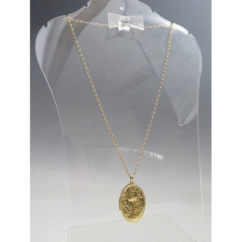 233 - A HALLMARKED 9CT GOLD PENDANT LOCKET, indistinct marks to loop, suspended on a 9ct gold belcher chai... 