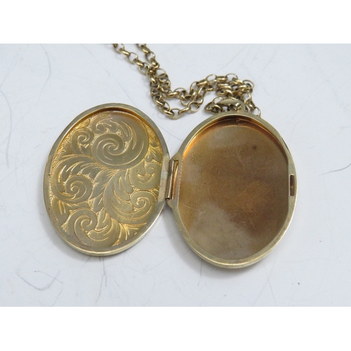 233 - A HALLMARKED 9CT GOLD PENDANT LOCKET, indistinct marks to loop, suspended on a 9ct gold belcher chai... 