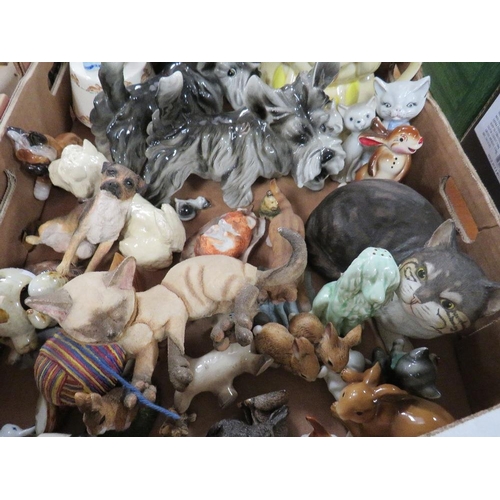 108 - A TRAY OF ASSORTED COLLECTABLE ANIMALS ETC TO INCLUDE A ROYAL DOULTON BUNNYKINS MUSICAL HAPPY BIRTHD... 