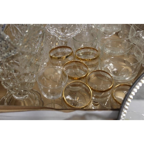 127 - THREE TRAYS OF ASSORTED CUT GLASS, CRYSTAL ETC