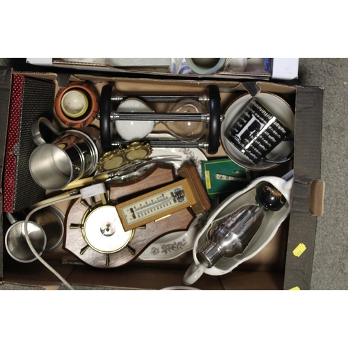 146 - THREE TRAYS OF ASSORTED CERAMICS AND GLASS ETC TO INCLUDE A COUNTRY ARTISTS MODEL OF A KESTREL