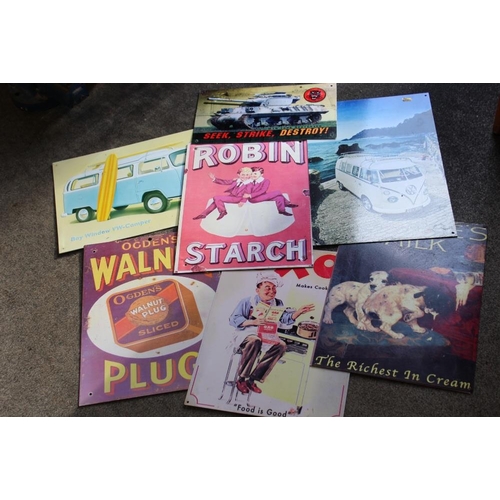 166 - A SELECTION OF TIN PLATE REPRODUCTION ADVERTISING SIGNS TO INCLUDE VW, OXO, ETC