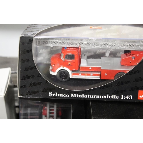 75 - FOUR TRAYS OF ASSORTED FIRE ENGINES, BOXES ETC TO INCLUDE SCHUCO, PROMOD ORIGINALS, ELIGOR - IVECO M... 