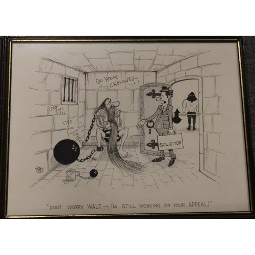 14 - GORDON RILEY (XX). A set of four humorous legal cartoon sketches, signed, framed and glazed, 30 x 40... 