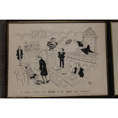 14 - GORDON RILEY (XX). A set of four humorous legal cartoon sketches, signed, framed and glazed, 30 x 40... 