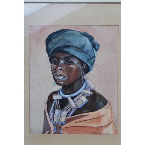 18 - LUCY MARY MULLINS (1920-2008). Portrait of an African lady, signed, mixed media, framed and glazed, ... 