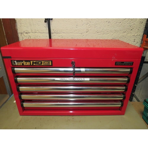 601 - A LOCKABLE CLARKE HD PLUS FIVE DRAWER TOOL CABINET WITH VARIOUS SPECIALISED HAND TOOLS,  TO INCLUDE ... 