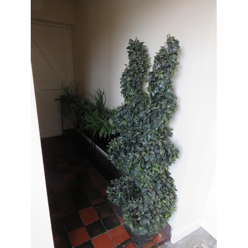 612 - A PAIR OF MODERN TREES S/D AND PLANTERS WITH ARTIFICIAL PLANTS