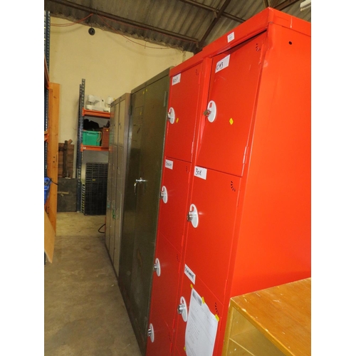 653 - TWO RED METAL LOCKERS A/F