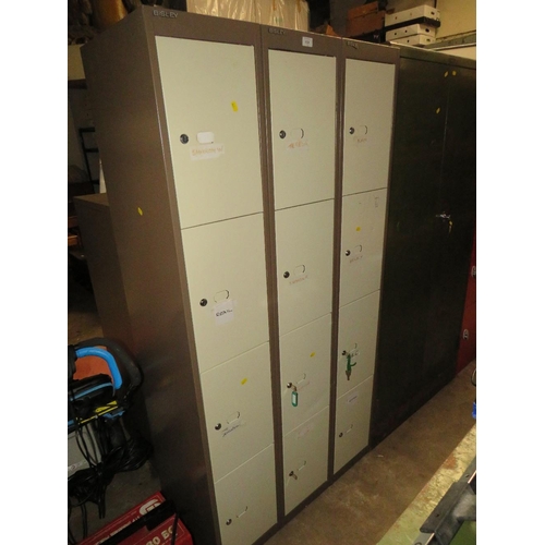 654 - A TRIPLE BISLEY METAL LOCKER A/F