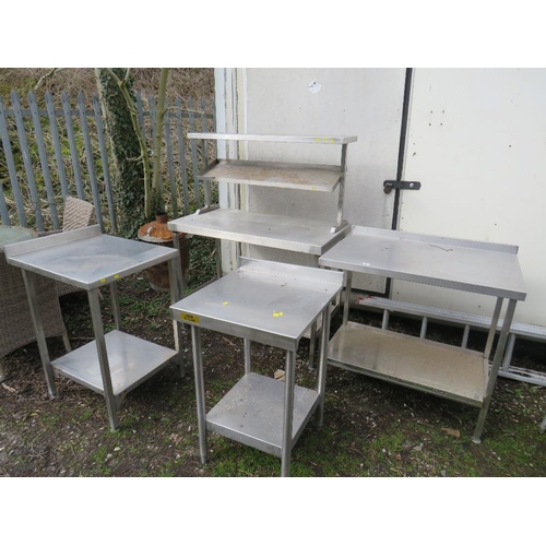 664 - FOUR ASSORTED STAINLESS STEEL CATERING TABLES