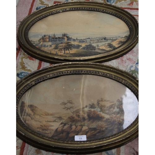 19 - A PAIR OF 19TH CENTURY OVAL CONTINENTAL LANDSCAPES