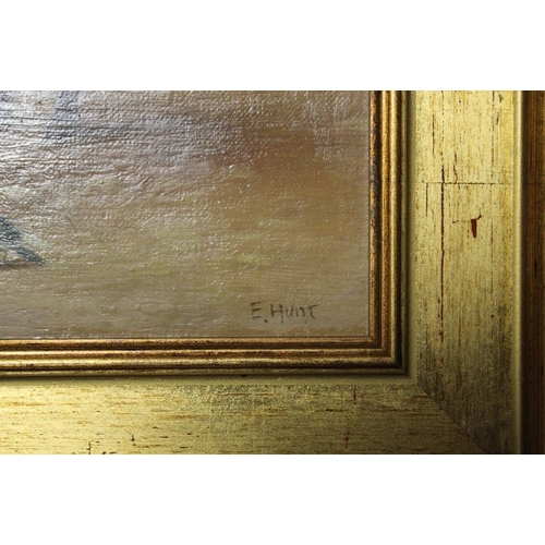 3 - A GILT FRAMED OIL ON CANVAS DEPICTING A DONKEY SIGNED LOWER RIGHT E. HUNT