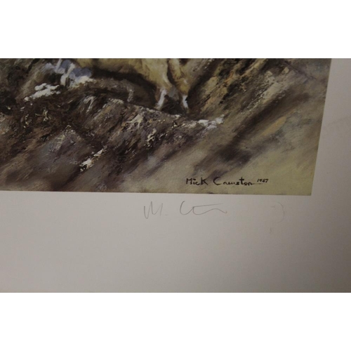 35 - A SIGNED LIMITED EDITION MICK CAWSTON PRINT-  STUDY OF A SHEEP DOG, SHEPHERD AND SHEEP