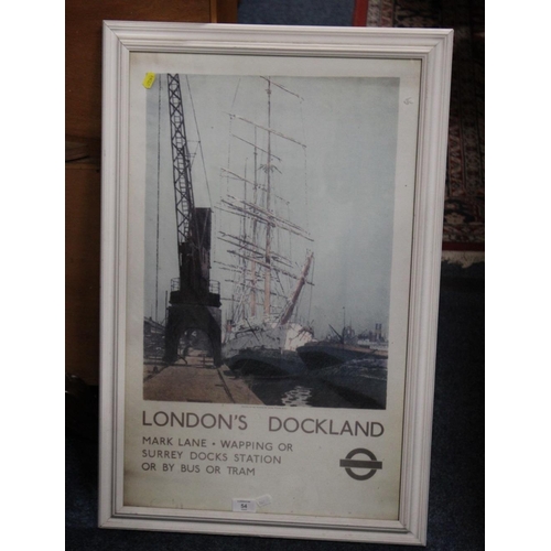 54 - A VINTAGE STYLE FRAMED LONDON DOCKLANDS POSTER