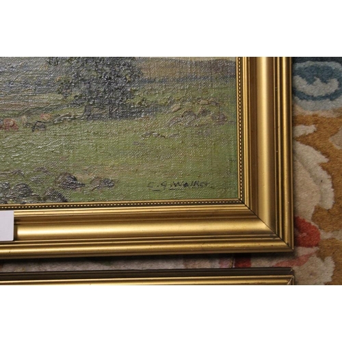 58 - A PAIR OF VINTAGE GILT FRAMED OIL ON BOARD MOUNTAINOUS WELSH SCENES INCLUDING GOP, NEAR NEWMARKET FL... 