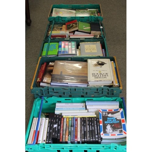 130 - FIVE TRAYS OF ASSORTED VINTAGE AND MODERN BOOKS (TRAYS NOT INCLUDED)