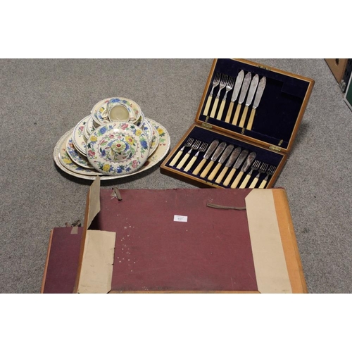 151 - A SELECTION OF SUNDRIES TO INC MASONS REGENCY CHINA, OAK CUTLER CASE AND CONTENTS ETC