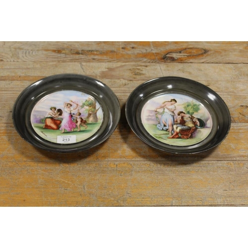 213 - A PAIR OF AUSTRIAN STYLE CABINET PLATES DECORATED WITH CLASSICAL SCENES