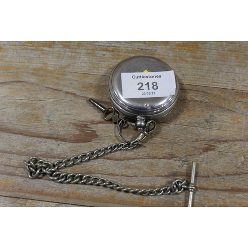 218 - A CONTINENTAL SILVER CASED 'THE VERACITY LEVER J. N. MASTERS LTD' OPEN FACED POCKET WATCH AND CHAIN