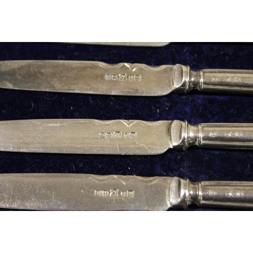 250 - A CASED SET OF HALLMARKED SILVER HANDLED KNIVES