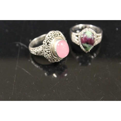 361 - TWO LARGE VINTAGE SILVER GEMSTONE RINGS