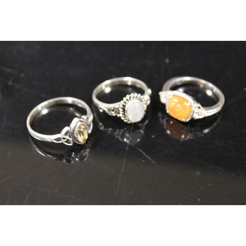 362 - THREE VINTAGE SILVER GEMSTONE RINGS