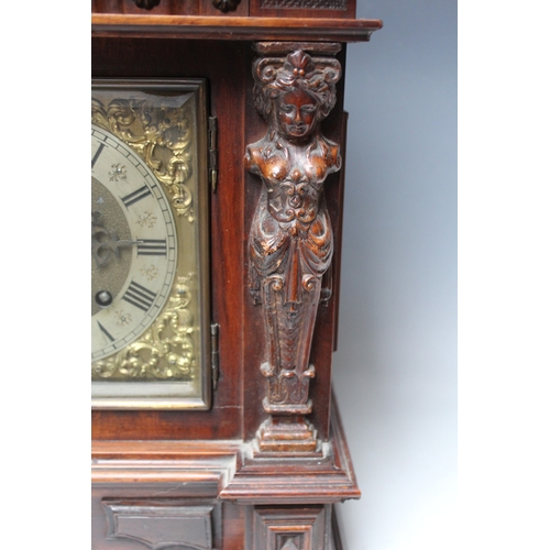 184 - A LATE 19TH CENTURY MAHOGANY BRACKET CLOCK BY R M SCHNEKENBURGER, of architectural outline, the case... 