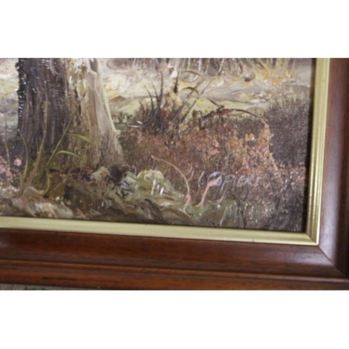 22 - A SELECTION OF FRAMED OILS ON CANVAS ETC TO INCLUDE WOODLAND SCENES