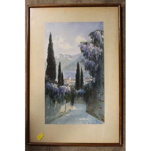 26 - A PAIR OF FRAMED AND GLAZED WATERCOLOUR ON PAPER ITALIAN LAKE SCENES - BOTH INDISTINCTLY SIGNED