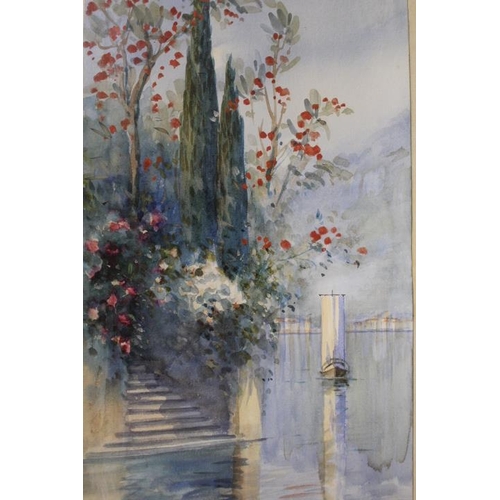 26 - A PAIR OF FRAMED AND GLAZED WATERCOLOUR ON PAPER ITALIAN LAKE SCENES - BOTH INDISTINCTLY SIGNED