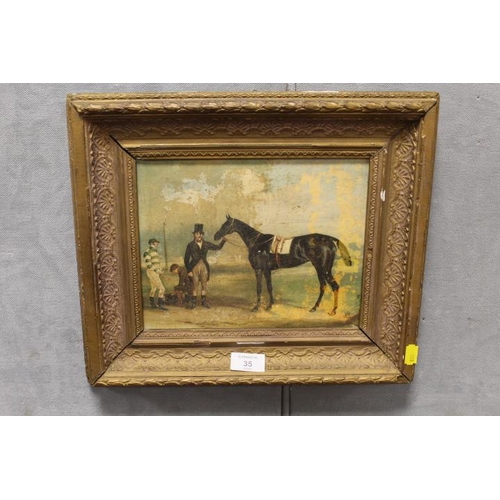 35 - A GILT FRAMED PICTURE OF A RACE HORSE SCENE