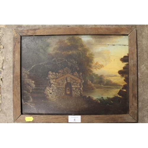 4 - A LATE 17TH / EARLY 18TH CENTURY STORMY WOODED RIVER LANDSCAPE WITH SHRINE