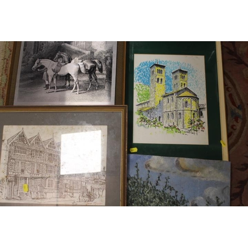 41 - A QUANTITY OF ASSORTED PICTURES, PRINTS AND MIRRORS ETC