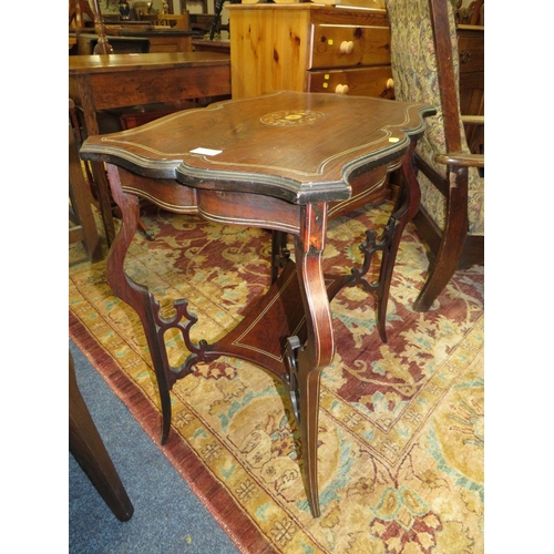 817 - AN EDWARDIAN ROSEWOOD INLAID TWO TIER OCCASIONAL TABLE