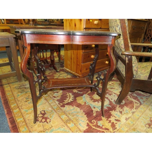 817 - AN EDWARDIAN ROSEWOOD INLAID TWO TIER OCCASIONAL TABLE