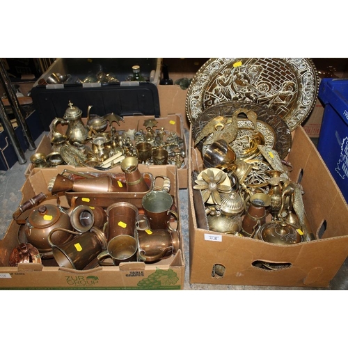 115 - TWO TRAYS OF ASSORTED BRASSWARE TOGETHER WITH A TRAY OF ASSORTED COPPERWARE (3)