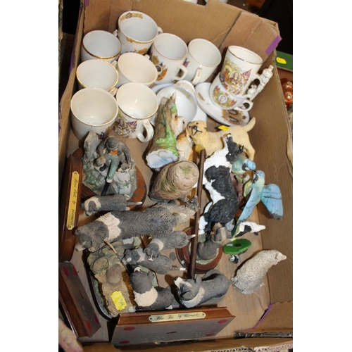 117 - TWO TRAYS OF ASSORTED CERAMICS ETC TO INC A COLLECTION OF CATTLE SERIES PLATES, DRESSING TABLE JUG A... 