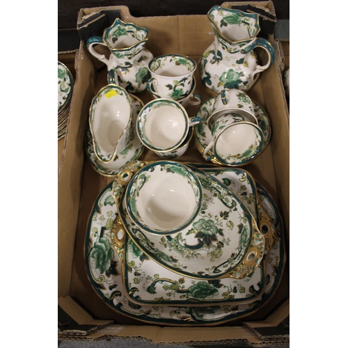 119 - A LARGE COLLECTION OF MASONS IRONSTONE GREEN CHARTREUSE TO INCLUDE TUREENS, DINNER PLATES, GINGERS, ... 