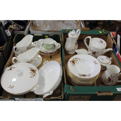 145 - TWO TRAYS OF ROYAL WORCESTER FLORAL GILT TEA AND DINNERWARE