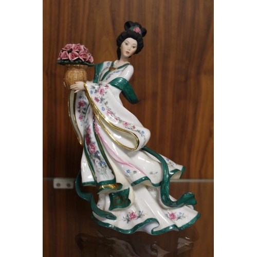 218 - A DANBURY MINT FIGURINE - THE ROSE PRINCESS, TOGETHER WITH AN ART DECO RESIN FIGURE (2)