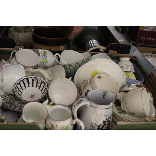 85 - FOUR BOXES OF ASSORTED CHINA AND CERAMICS TO INCLUDE PORTMEIRION, VINTAGE RETRO STYLE SOUTH PACIFIC ... 