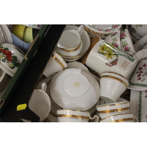 85 - FOUR BOXES OF ASSORTED CHINA AND CERAMICS TO INCLUDE PORTMEIRION, VINTAGE RETRO STYLE SOUTH PACIFIC ... 