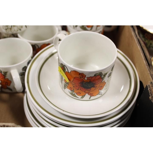 98 - TWO TRAYS OF J & G MEAKIN RETRO 'POPPY PATTERN' STUDIO TEA AND DINNERWARE