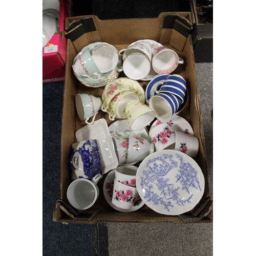 156 - THREE TRAYS OF ASSORTED CHINA AND CERAMICS ETC TO INCLUDE KPM GERMAN DINNERWARE, COALPORT, VARIOUS T... 