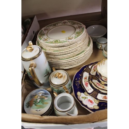 173 - TWO TRAYS OF ASSORTED CHINA TO INCLUDE WEDGWOOD GREEN JASPERWARE, ROYAL ALBERT LAVENDER ROSE TEAWARE... 