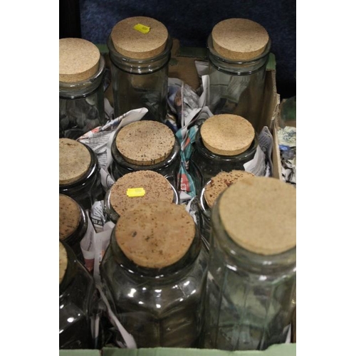 101 - TWO TRAYS OF ASSORTED STORAGE / GLASS JARS ETC