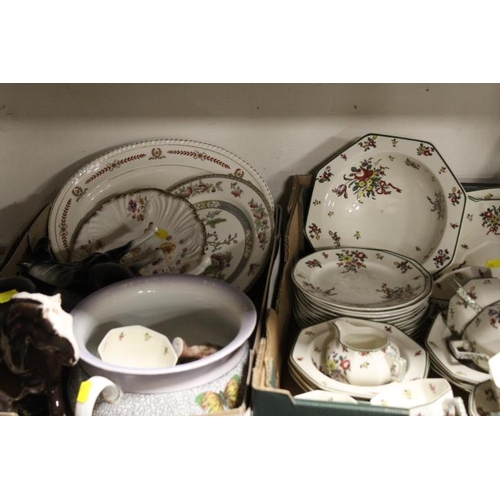 120 - TWO TRAYS OF ASSORTED CERAMICS TO INCLUDE ROYAL DOULTON OLD LEEDS SPRAYS PATTERN TEA WARE ETC