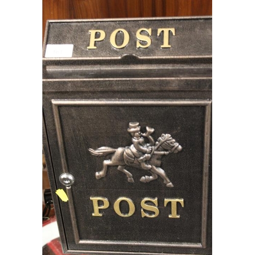 161 - A MODERN REPRODUCTION METAL POST BOX WITH 2 KEYS (KEYS IN OFFICE)