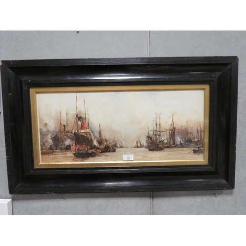 35 - A CHARLES DIXON OLEOGRAPH ENTITLED 'THE LOWER POOL' IN A GLAZED EBONY FRAME